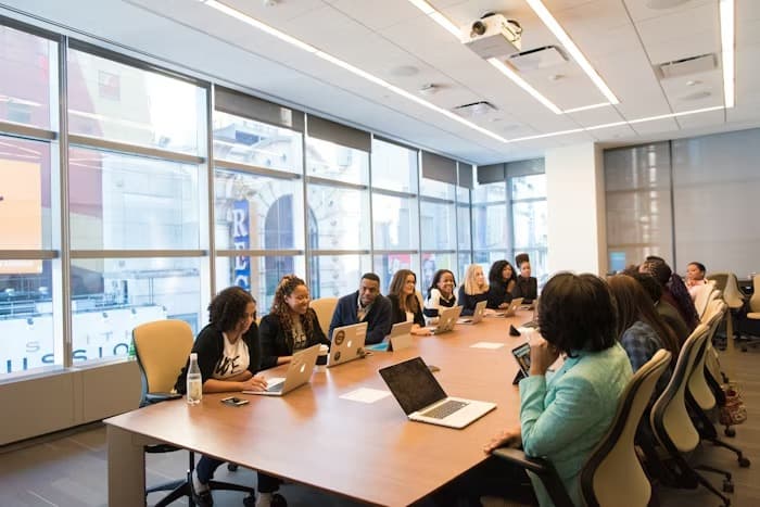 Professional advisory discussion in a modern office setting.